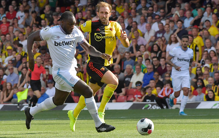 Michail Antonio takes on Watford