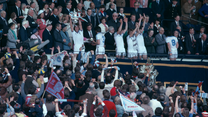 Billy Bonds lifts the FA Cup in 1980