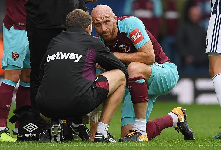 James Collins was injured at West Bromwich Albion