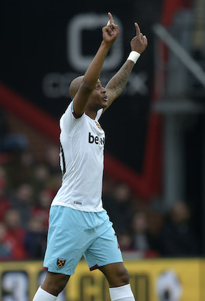 Ayew celebrates his goal against Bournemouth