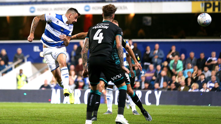 Jordan Hugill scores his goal against Swansea