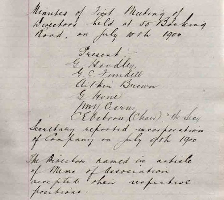 The minutes of the first-ever meeting of the Board of Directors