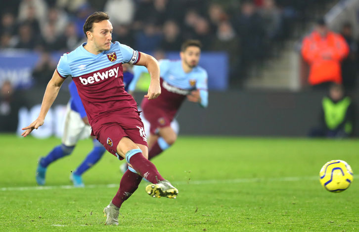 Mark Noble scores at Leicester