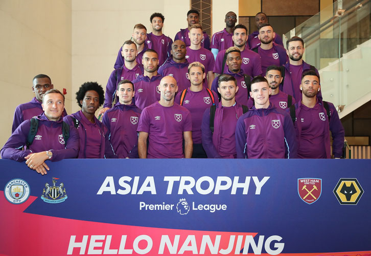 Mark Noble and the West Ham United squad arrived in Nanjing on Sunday