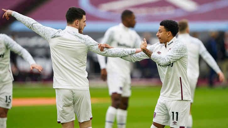 Declan Rice and Jesse Lingard warm up