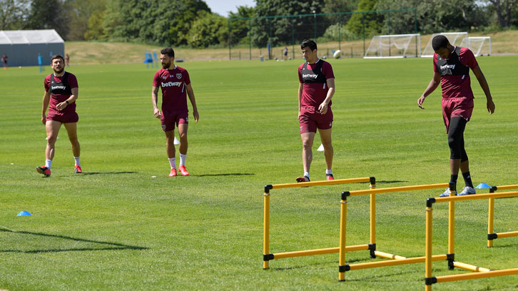 Ryan Fredericks and his teammates during small group training at Rush Green